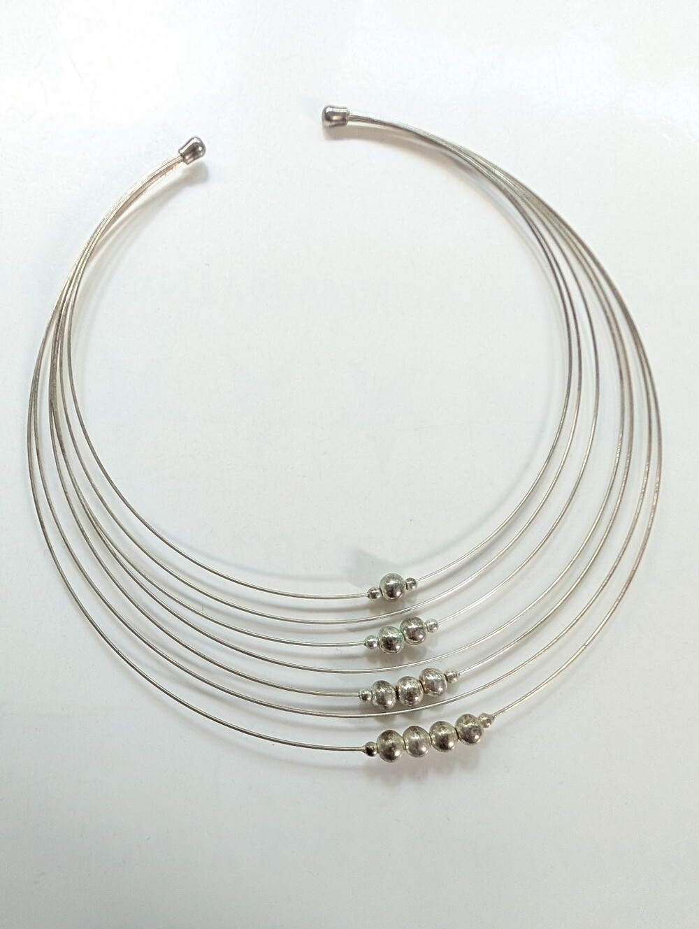 Vintage Silver Tone Y2K 2000s Prom Memory Wire Choker Beaded Collar Necklace